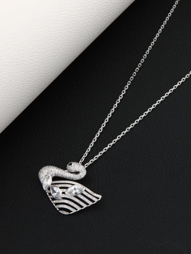 Brass Rhinestone White Swan Minimalist Long Strand Necklace