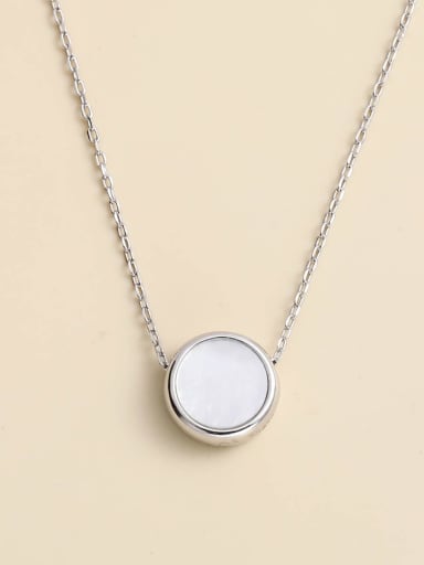 White 925 Sterling Silver Shell White Round Minimalist Necklace