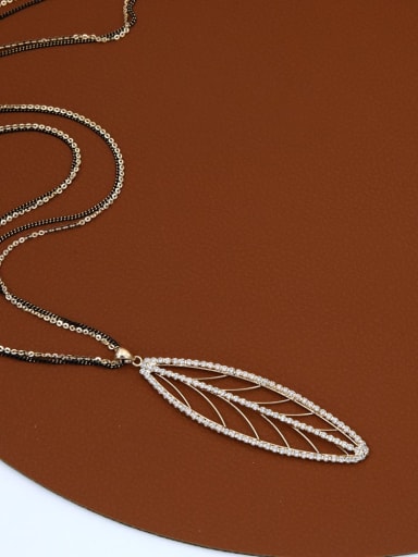Brass Rhinestone White Leaf Minimalist Long Strand Necklace