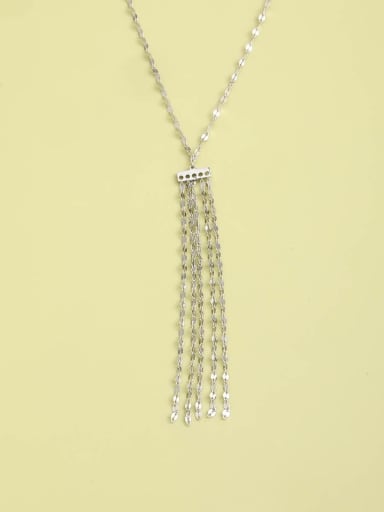 White 925 Sterling Silver Tassel Minimalist Long Strand Necklace