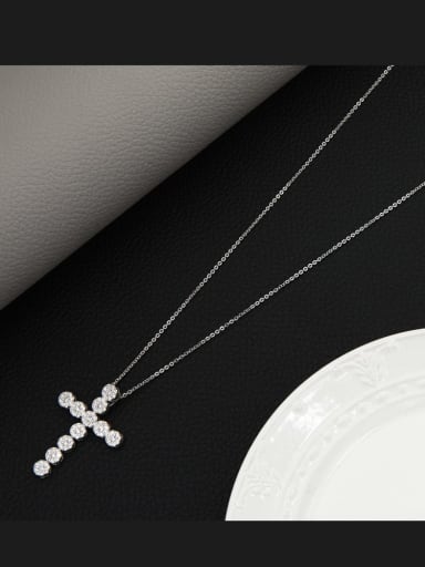 Brass Rhinestone White Cross Minimalist Long Strand Necklace
