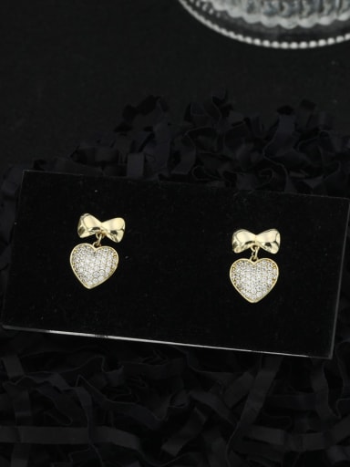 Brass Cubic Zirconia White Heart Minimalist Stud Earring