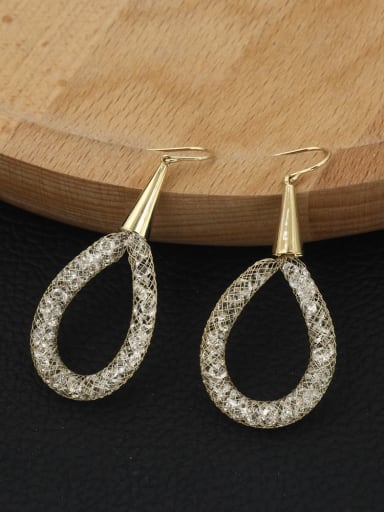 Gold Brass Crystal White Geometric Minimalist Drop Earring