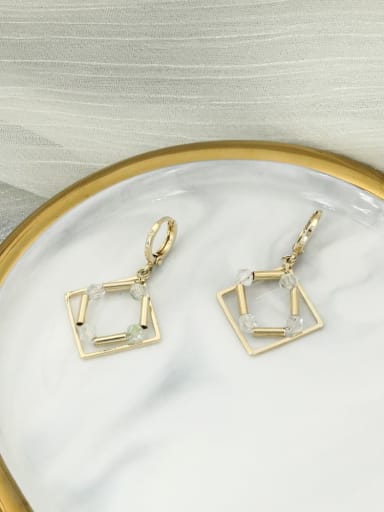 Brass Crystal White Geometric Classic Drop Earring