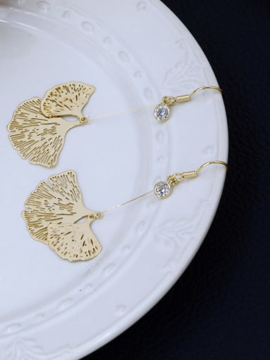 Brass Cubic Zirconia White Leaf Minimalist Hook Earring