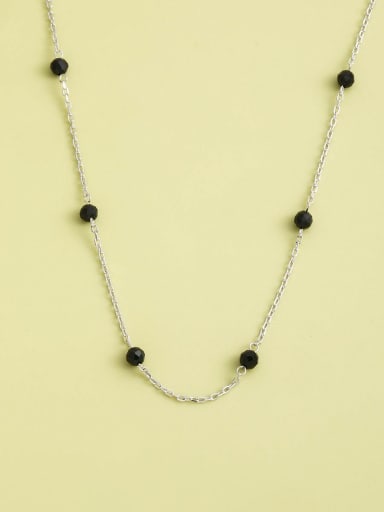 White 925 Sterling Silver Crystal Black Minimalist Long Strand Necklace