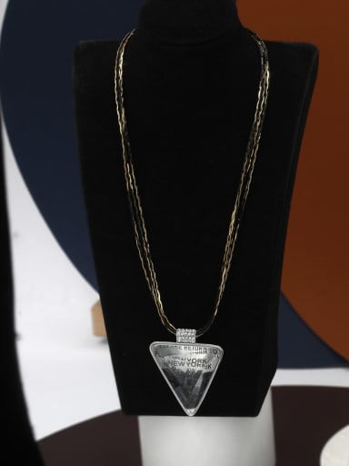 Brass Cubic Zirconia Black Triangle Minimalist Cuban Necklace