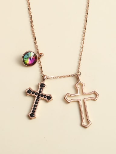 rose gold 925 Sterling Silver Crystal Multi Color Cross Minimalist Necklace