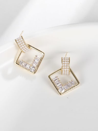 Brass Cubic Zirconia Square Luxury Drop Earring