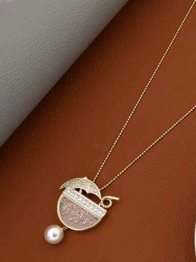 Brass Crystal Pink Geometric Minimalist Long Strand Necklace