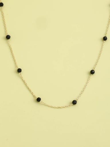 Gold 925 Sterling Silver Crystal Black Minimalist Long Strand Necklace