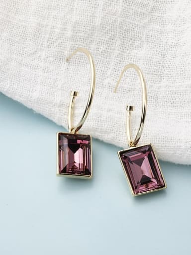 Brass Glass Stone Purple Geometric Minimalist Drop Earring