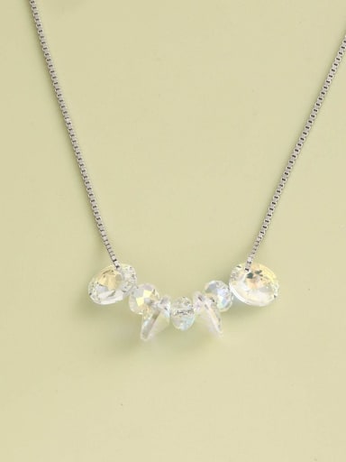 White 925 Sterling Silver Millefiori Glass White Minimalist Long Strand Necklace