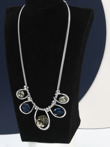 Brass Rhinestone Blue Geometric Minimalist Long Strand Necklace
