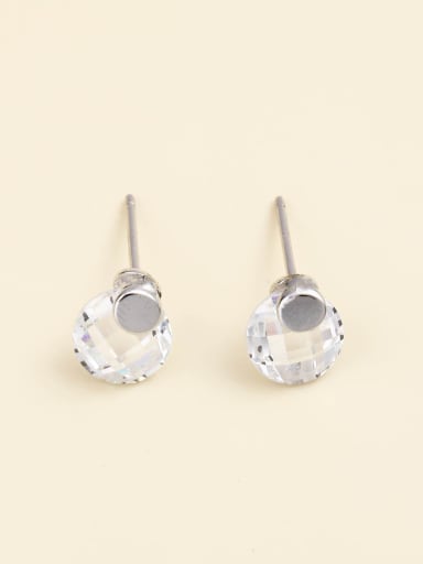 925 Sterling Silver Crystal White Round Minimalist Stud Earring