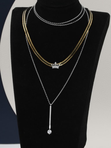 Brass Cubic Zirconia White Crown Minimalist Multi Strand Necklace