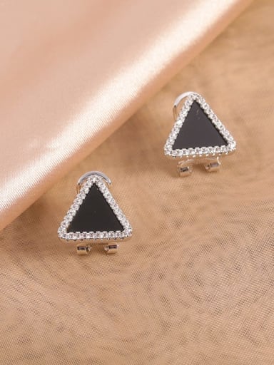 Brass Cubic Zirconia White Acrylic Triangle Minimalist Stud Earring