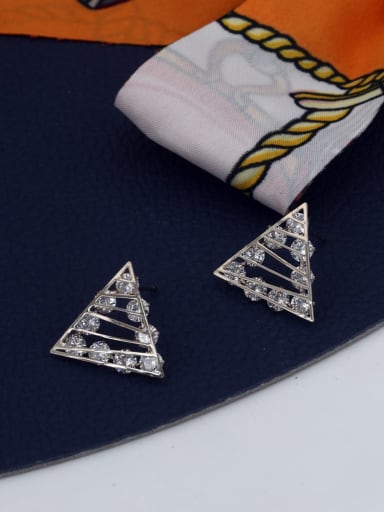 Brass Crystal White Triangle Classic Stud Earring
