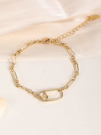 Brass Glass Stone White Irregular Minimalist Adjustable Bracelet