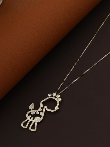 Brass Rhinestone White Deer Minimalist Long Strand Necklace