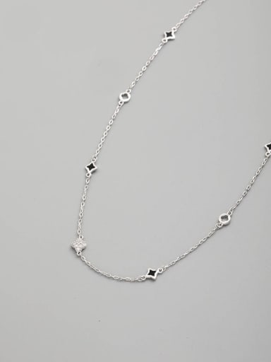 925 Sterling Silver Cubic Zirconia White Acrylic Geometric Minimalist Necklace