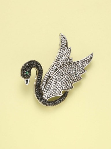 Brass Rhinestone White Swan Minimalist Pins & Brooches
