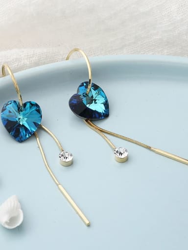 Brass Cubic Zirconia Blue Heart Minimalist Drop Earring