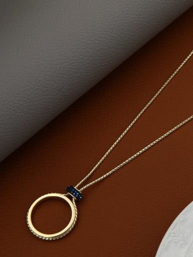 Brass Rhinestone Blue Round Minimalist Long Strand Necklace