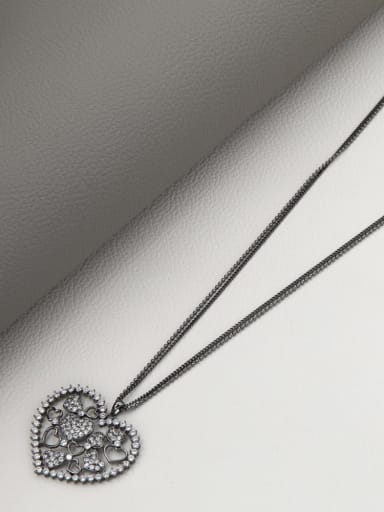 Brass Cubic Zirconia White Heart Minimalist Long Strand Necklace