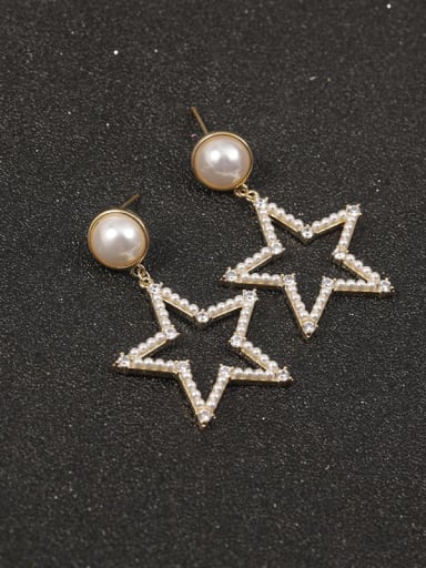 Brass Imitation Pearl White Star Classic Drop Earring