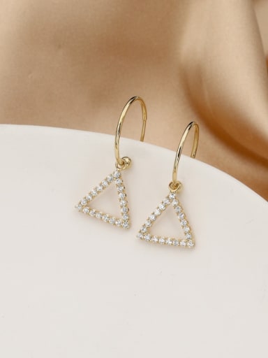 Brass Rhinestone White Triangle Minimalist Drop Earring