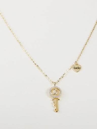 Gold 925 Sterling Silver Cubic Zirconia Key Dainty Long Strand Necklace