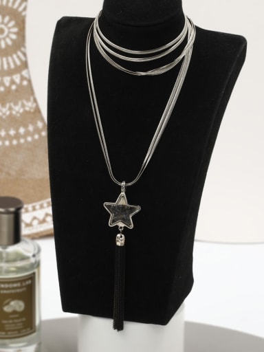 Brass Crystal Gray Star Minimalist Long Strand Necklace