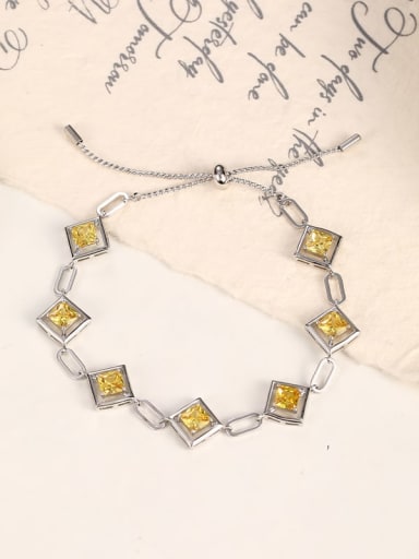 Brass Cubic Zirconia Yellow Square Trend Adjustable Bracelet