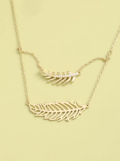 Gold 925 Sterling Silver Cubic Zirconia White Leaf Minimalist Long Strand Necklace