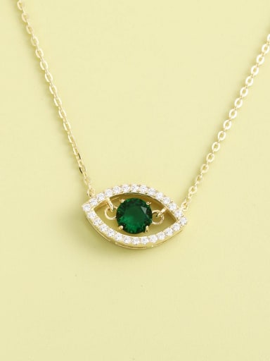 Gold 925 Sterling Silver Cubic Zirconia White Evil Eye Minimalist Long Strand Necklace