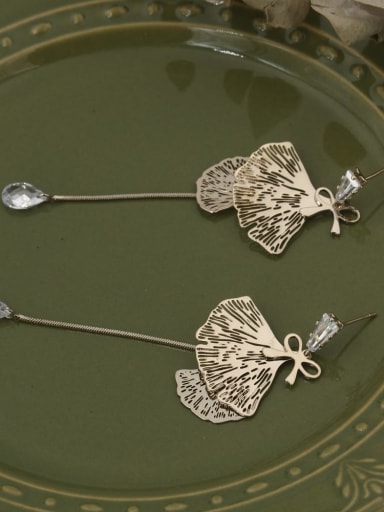 Brass Cubic Zirconia White Leaf Minimalist Drop Earring