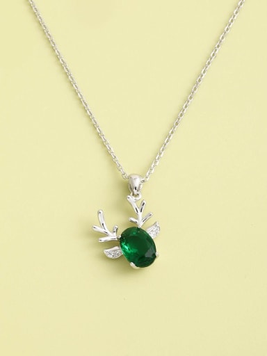 White 925 Sterling Silver Cubic Zirconia Green Deer Minimalist Long Strand Necklace