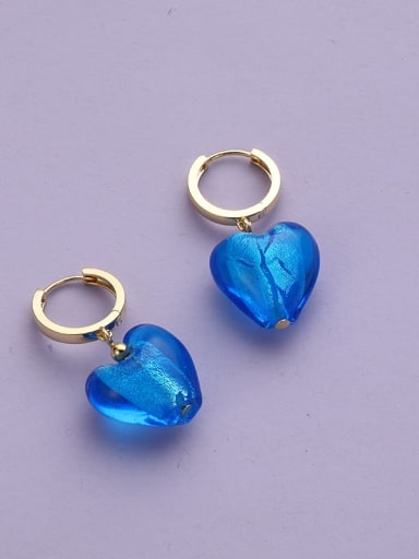 Brass Blue Heart Minimalist Drop Earring