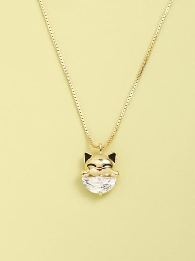 Gold 925 Sterling Silver Cubic Zirconia White Cat Minimalist Necklace