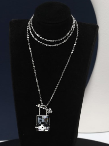 Brass Glass Stone White Locket Minimalist Long Strand Necklace