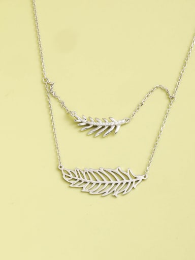 925 Sterling Silver Cubic Zirconia White Leaf Minimalist Long Strand Necklace