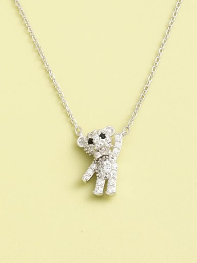White 925 Sterling Silver Cubic Zirconia Pink Bear Minimalist Necklace