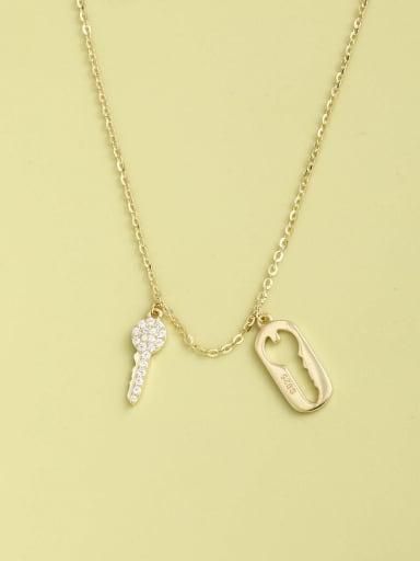 Gold 925 Sterling Silver Cubic Zirconia White Key Minimalist Long Strand Necklace