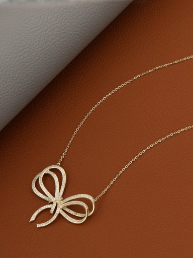 Brass Rhinestone White Bowknot Minimalist Long Strand Necklace