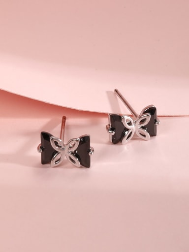 Brass Cubic Zirconia Black Bowknot Minimalist Stud Earring