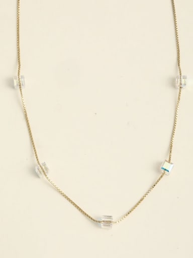 Gold 925 Sterling Silver austrian Crystal Square Minimalist Long Strand Necklace