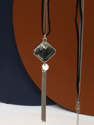 Brass Cubic Zirconia Black Tassel Minimalist Multi Strand Necklace