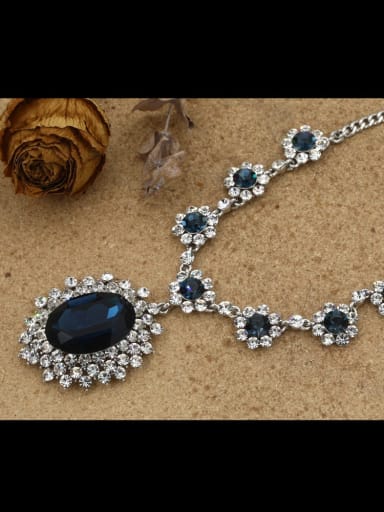 Brass Cubic Zirconia Blue Flower Minimalist Long Strand Necklace