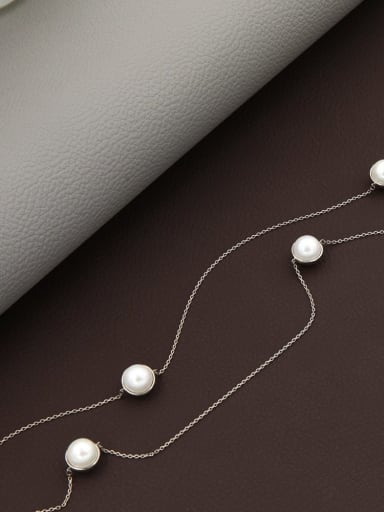 Brass Imitation Pearl White Geometric Minimalist Long Strand Necklace